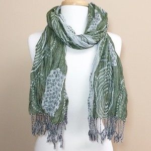 Green Polka Dot Abstract Long Fringe Scarf